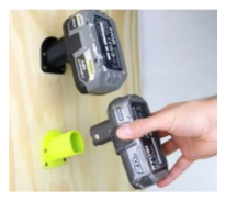 Ryobi battery holder mounted with tool batteries